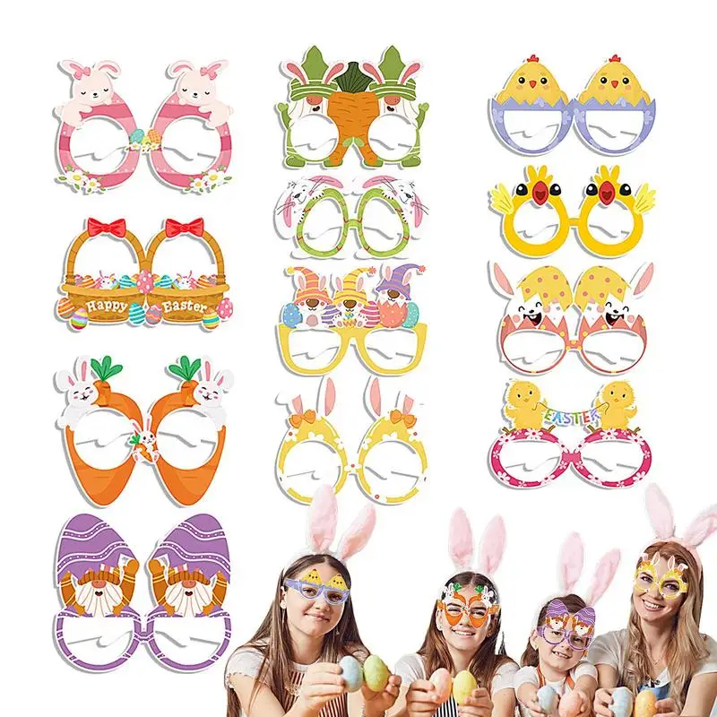 

12pcs Easter Glasses Easter Party Glasses Frames Children's Party Photo Props Colorful Easter Bunny Egg Glasses Easter Decor
