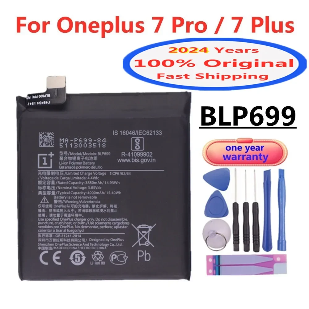 

2024 год, оригинальный аккумулятор One plus 100% для OnePlus 7Pro 7plus 7 Pro/7plus BLP699 4000 мАч, аккумулятор для телефона + Инструменты