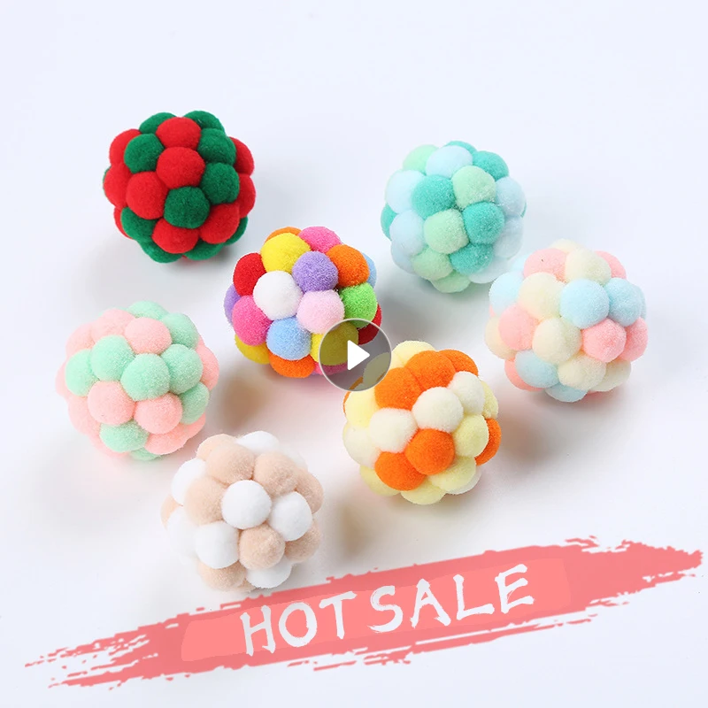 Pet Cat Bell Balls Colorful Handmade Bouncy Ball Kitten Toys Plush