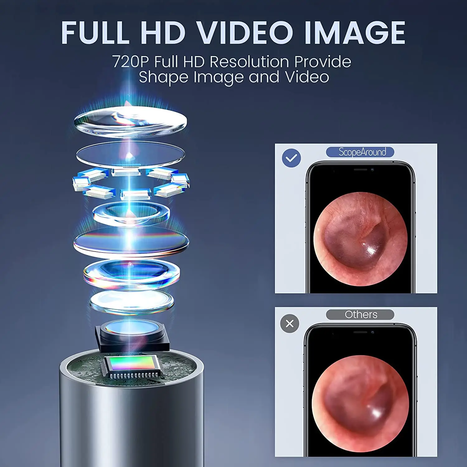 어린이 및 성인용 디지털 내시경 귀지 클리너, 3.9mm 와이파이 비주얼 귀 스쿠프, 720P HD 카메라, 안드로이드 아이폰 호환