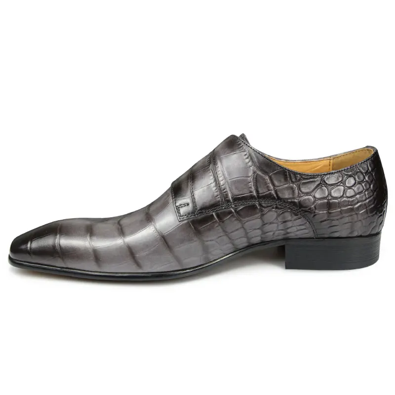 Luxury Designer Monk Shoes Men Side Buckle Leather Comfortable Casual Dress Pointed Toe Slip-on Closure Style Sapatillas Hombre
