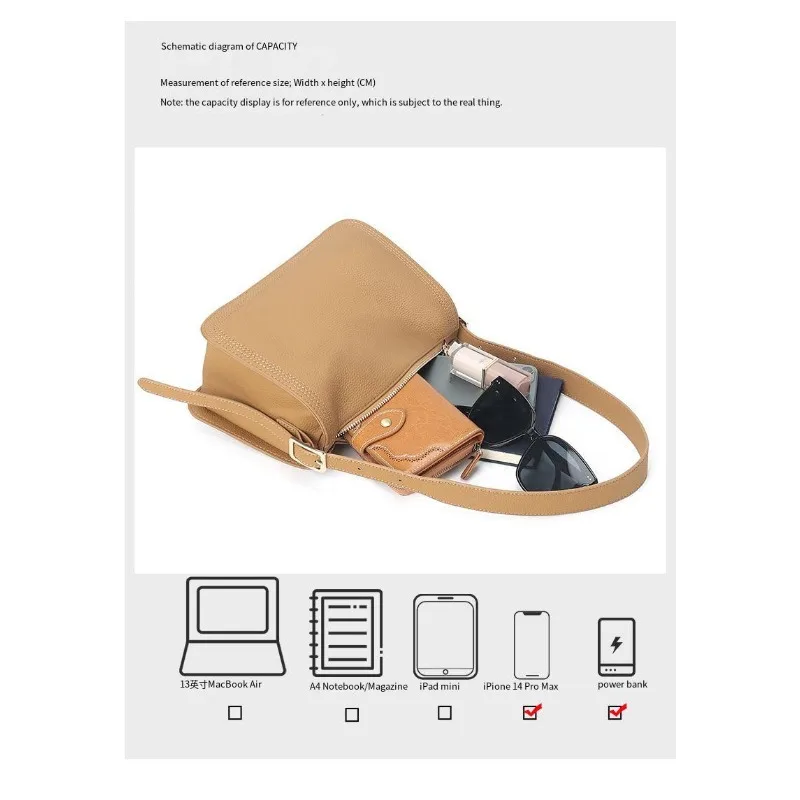 Top Layer Cow Leather Underarm Handbag Versatile Casual Designer Women Shoulder Bag  Large Capacity Female Crossbody Bag