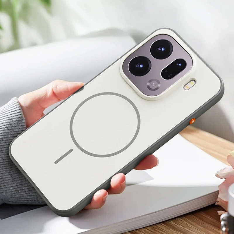Magnetic Dual-Color Matte Phone Case with Metal Button and Skin Feel Finish
