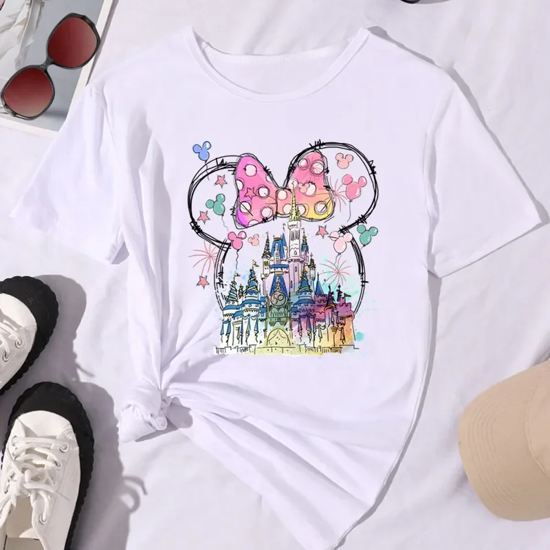 Summer Disney Micky Mouse Dreamy Castle Printed Kid T Shirt New Kawaii Cartoon Cotton Top Children Girl Clothing Baby Casual Tee 3