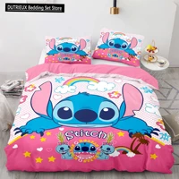 Ensemble de literie confortable Disney Anime Stitch, housse de couette, taie d'oreiller, lit pour enfants, lit pour adultes, décoration mignonne, cadeau pour fille 4