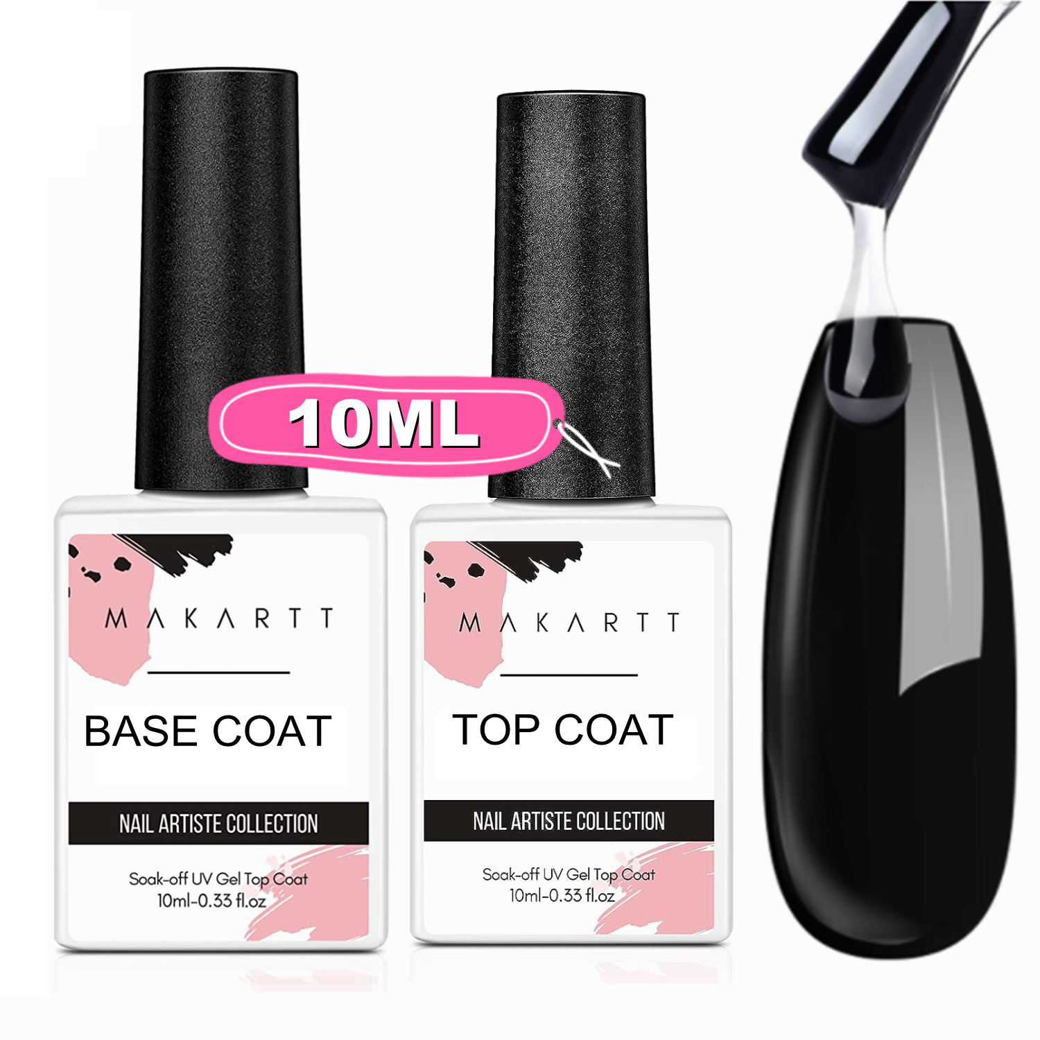 Makartt Gel Top Coat and Base Coat Set, No Wipe Shine Finish Soak Off Gel Base Top Coat Long Lasting LED Nail Lamp Gel Polish