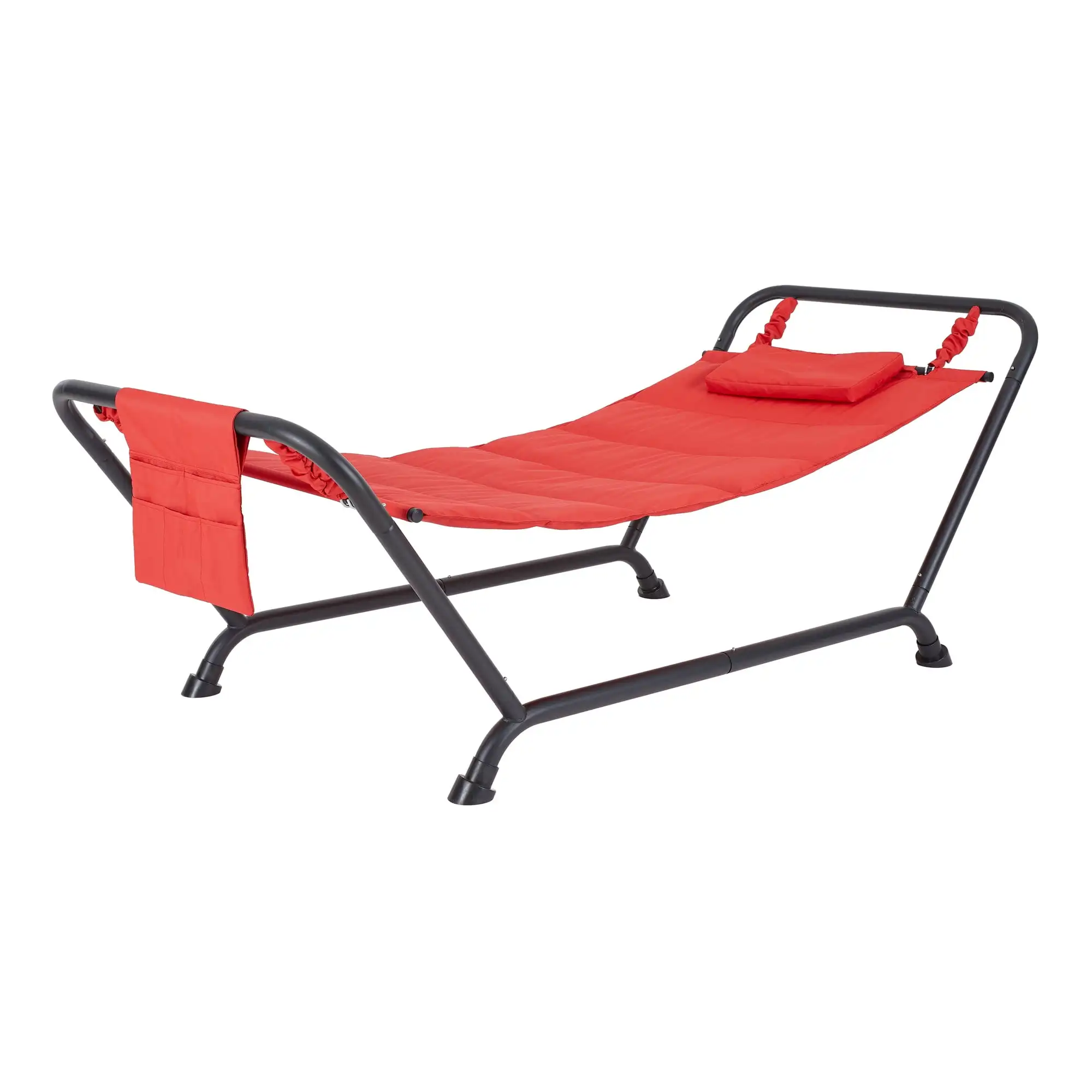 

Polyester Hammock with Stand and Pillow for Outdoor Patio, Red, Assembled Length 90.55"