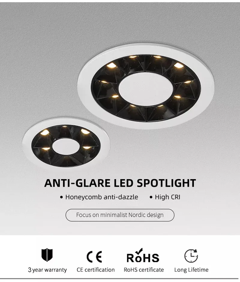 Dimmable Embedded Ceiling Downlight Light Ultra-thin Anti-glare Umall Upotlight Umbedded Living AC 110V 220v Room LED Spot light