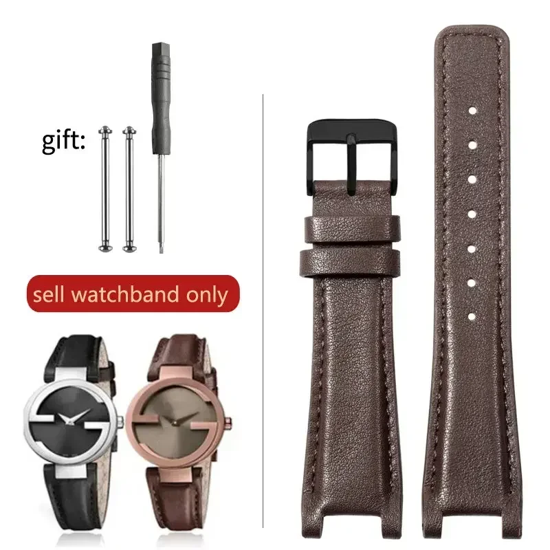 thumbnail image 1 of Correas de reloj de cuero genuino de vaca suave y liso para Gucci YA1332 YA1333 YA1335 Correa impermeable de doble G 16x10 20x12 22x14 mm, 1 of 5