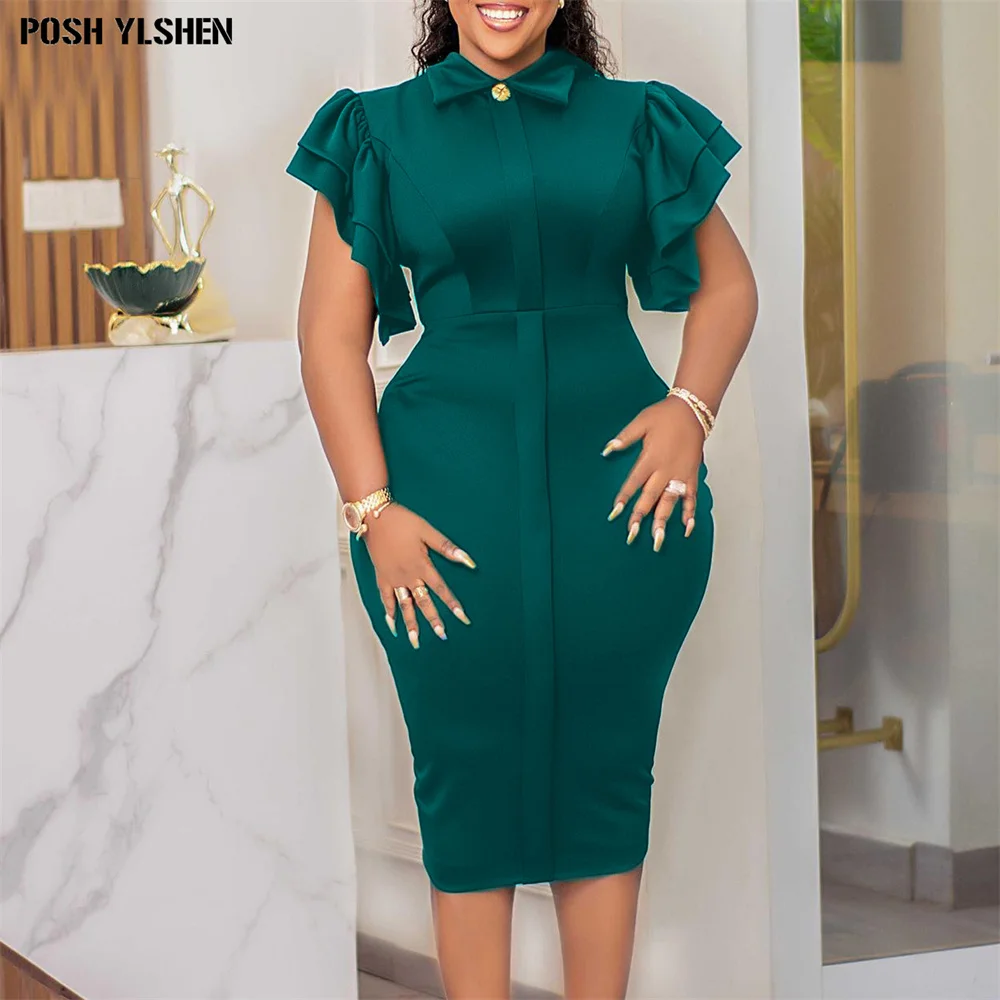 

2023 Summer Midi Dress African Dress for Women Sexy Daily Elegant Long Bodycon Dresses Flare Sleeve Robe Femme African Clothes