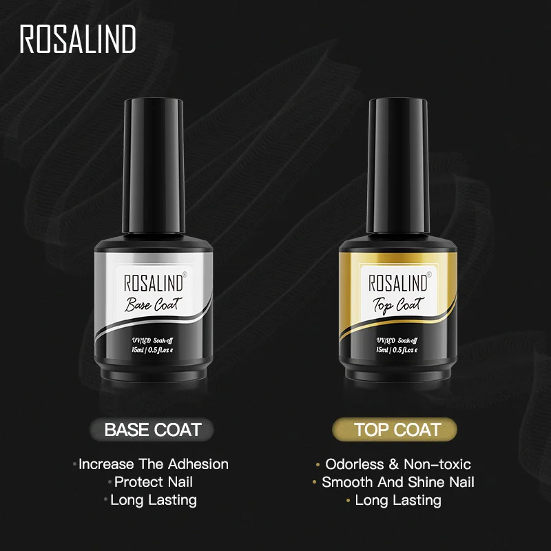 ROSALIND Top Base Coat Set 15ml Gel Polish Set Nail Art Decorations Manicure Soak Off Polish UV LED Lamp Varnish Primer nail art set nail top coat