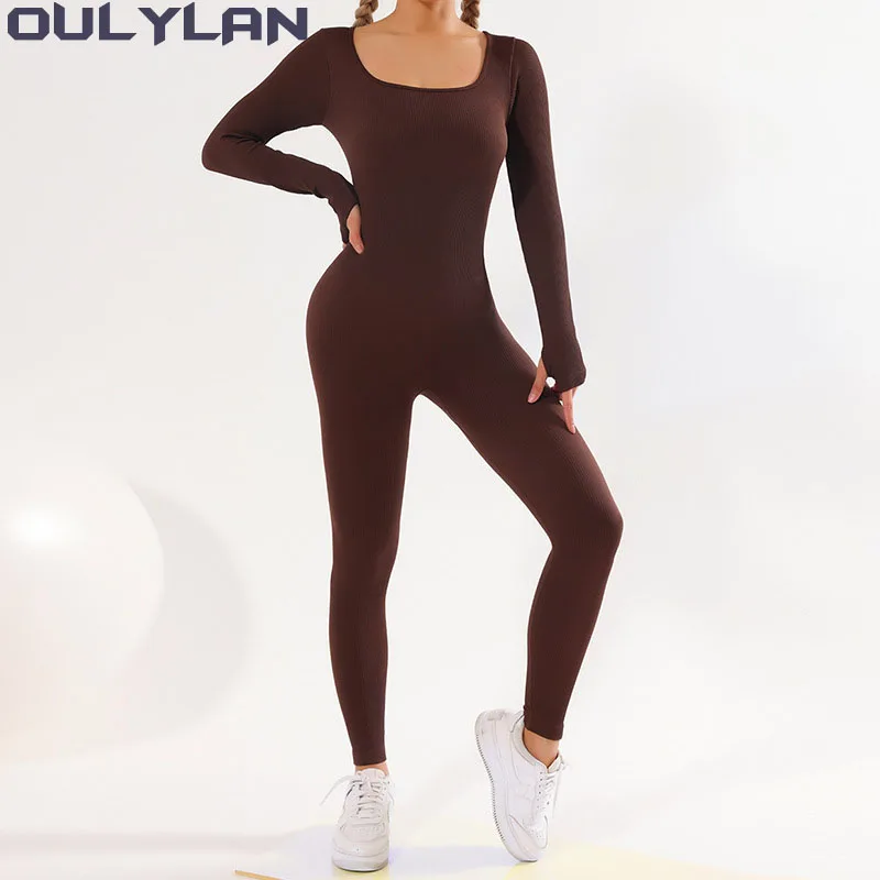 

Oulylan цельный тренировочный спортивный комплект с длинным рукавом для спортзала тренировочная одежда для женщин Женский спортивный костюм комплект для йоги Комбинезоны для йоги