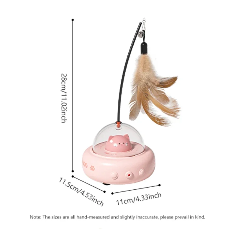 Smart Electric UFO Style Cat Teaser Stick with Bell Replaceable Feather Interactive Training Toy Cat Supplies