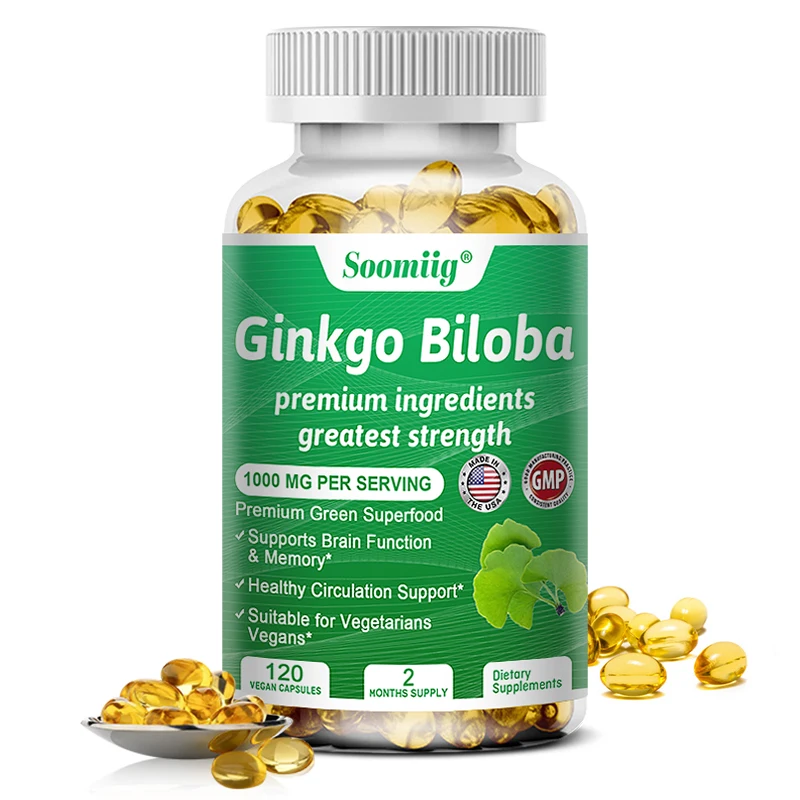 Soomiig Ginkgo Biloba Universal Brain Health Dietary Supplement, 1000 Mg, 120 Veggie Capsules-Improves Memory and Concentration