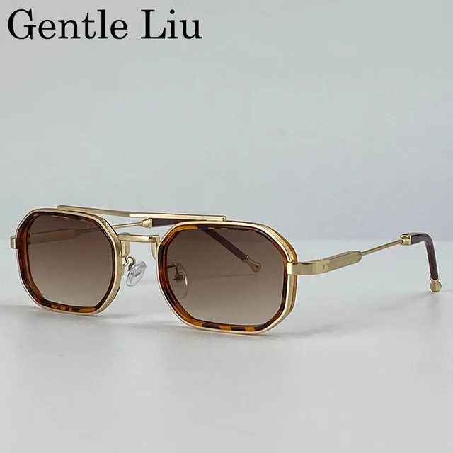 Lunettes de soleil rectangulaires Steampunk pour hommes 2026 – Marque de luxe, style rétro punk, double pont, protection UV400 1