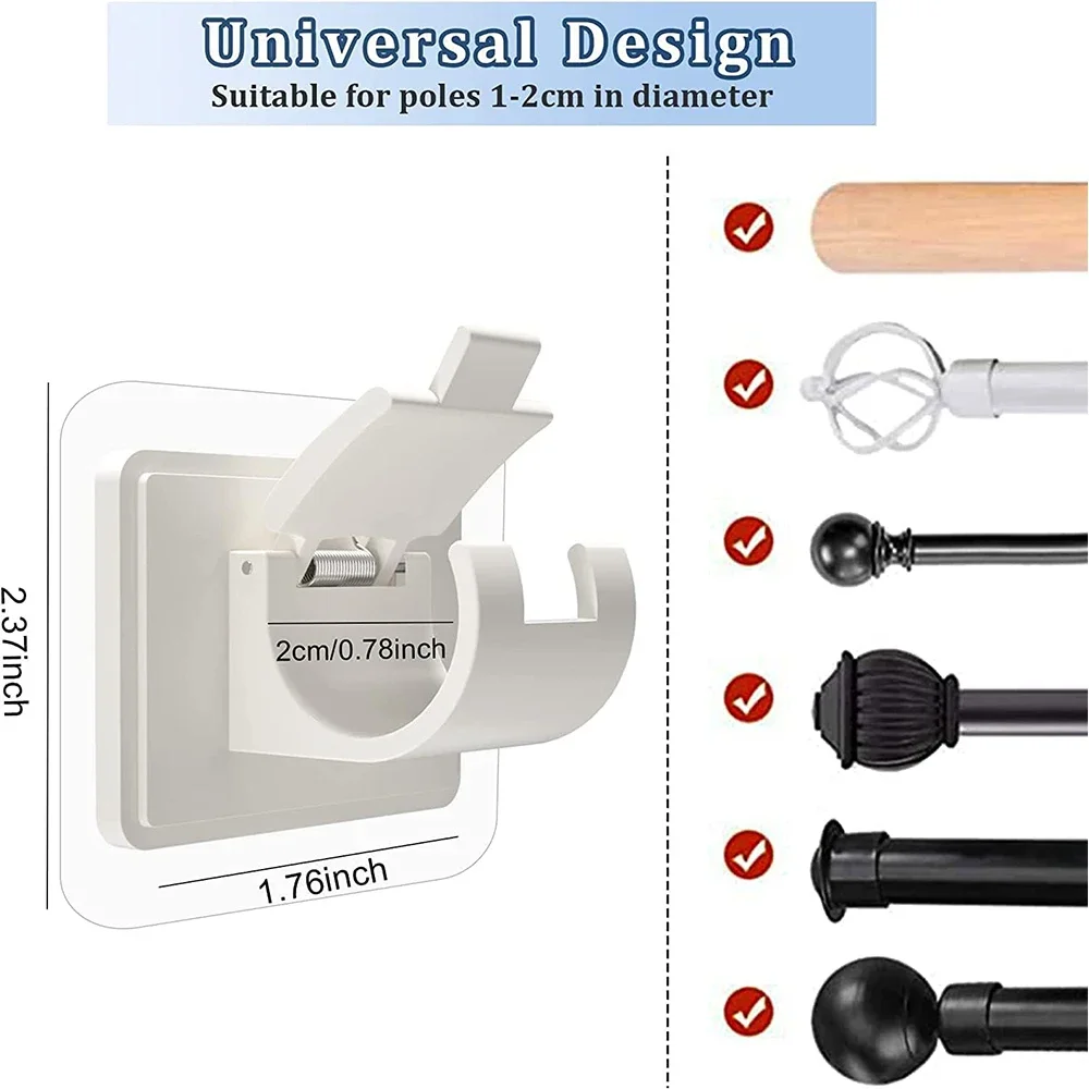 Multifunctional Hooks Self Adhesive Wall Hooks Self Adhesive Hooks Curtain Rod Bracket Hooks Self Adhesive Wall Nail Free Rail Bracket Clips Adjustable Shower Home Storage Hanging Stick Holder