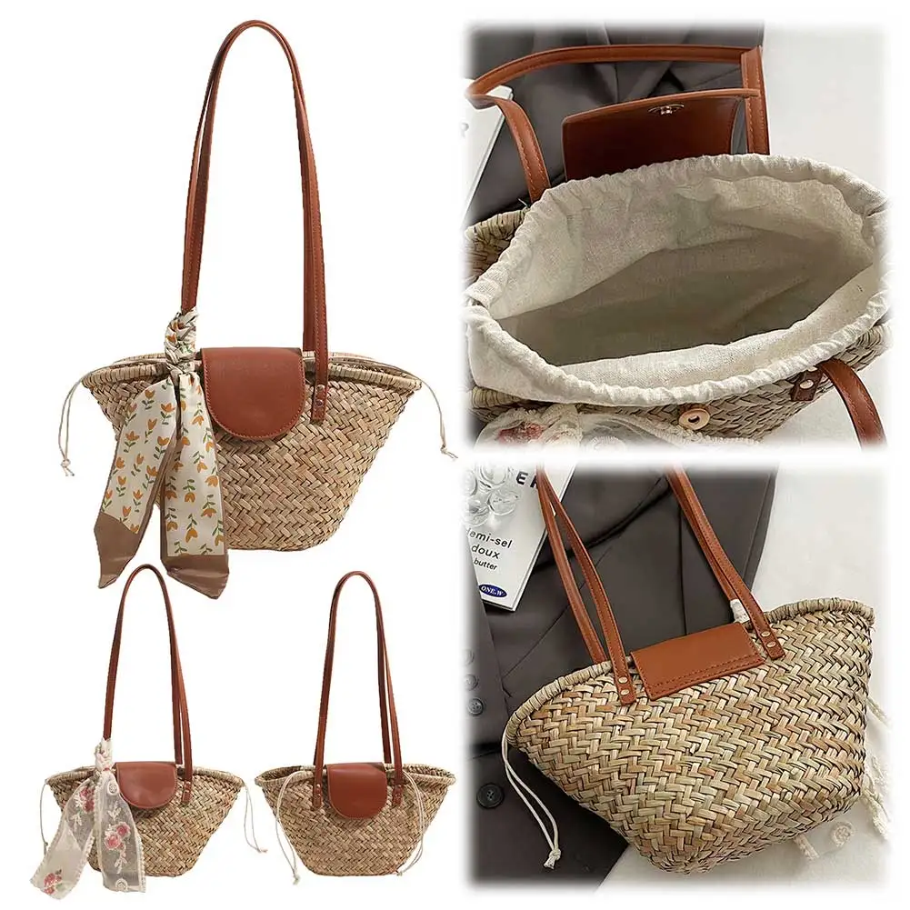 Women Straw Woven Tote Bag Woven Handbag Large Capacity Weaving Shoulder Bag Tote Clutch Bags Party Vacation