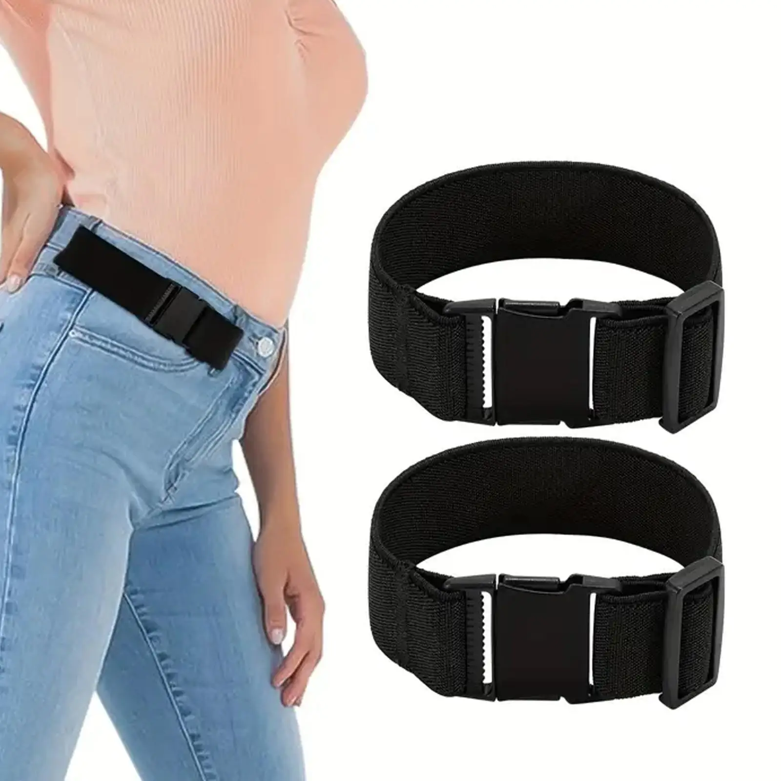 2Pcs No Buckle Belt Waist Belt Clothing Accessory Lightweight Waistband Invisible for Adult and Kids Everyday Wear Men Women