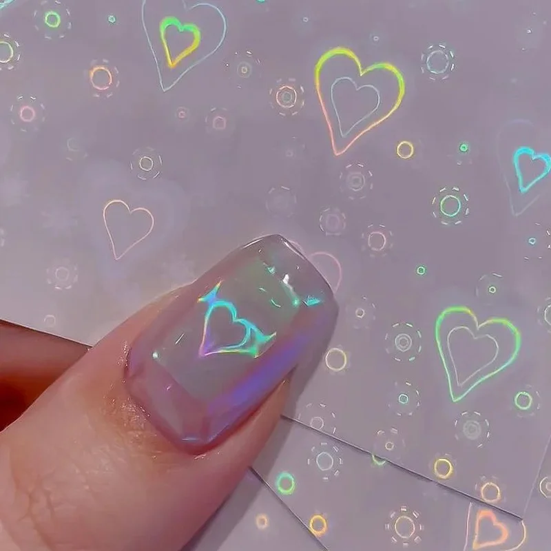 Aurora Holographic Heart Nail Art Stickers - Valentine's Day Nail Decor For  Women And Girls - Love Sticker Nail Art Decal With Laser Design - Temu