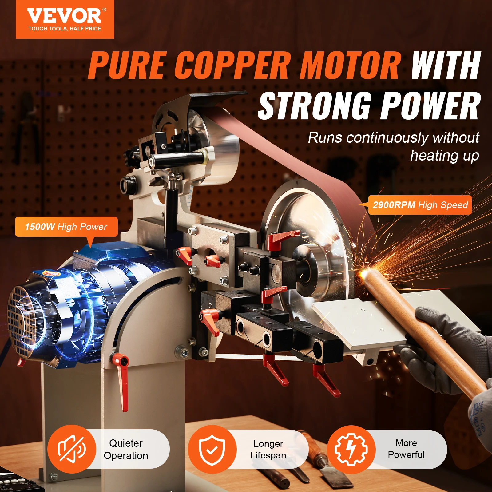 VEVOR Belt Grinder Sander Variable Speed Belt Polisher with VFD 1500W Knife Sharpener with Grinding Moulds & 3PCS Sanding Belts 2