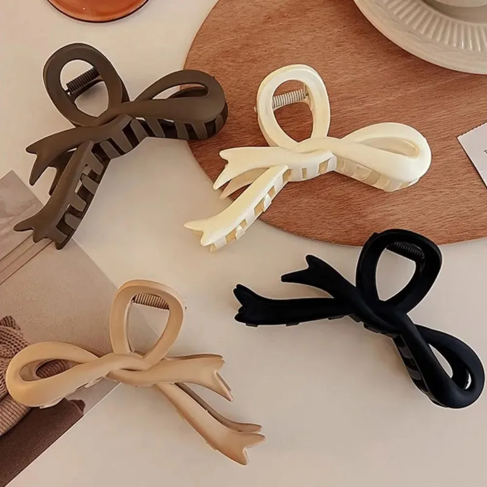 516072-baf5de.jpg 13cm Matte Hair Clips – Vintage Ribbon Bow Claw Clips for Women, Shark Clip Ponytail Holders - Image 1