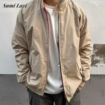 Capispalla casual quotidiano autunno inverno Cappotto da giacca con colletto alla coreana tinta unita vintage da uomo Cardigan con zip allentato alla moda 1