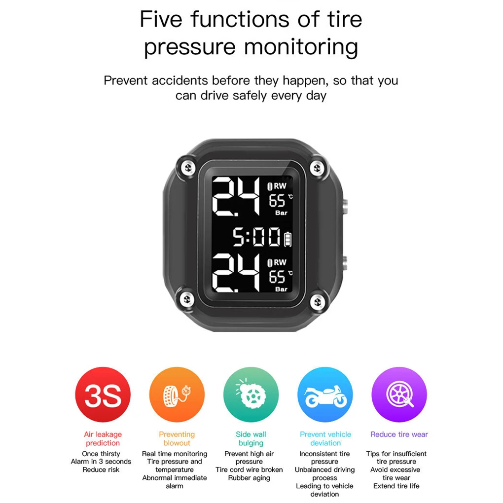 

Motorcycle Tire Pressure Temperature Detector Front and Rear Tyre External Sensors with Bracket Motorbike Accessories