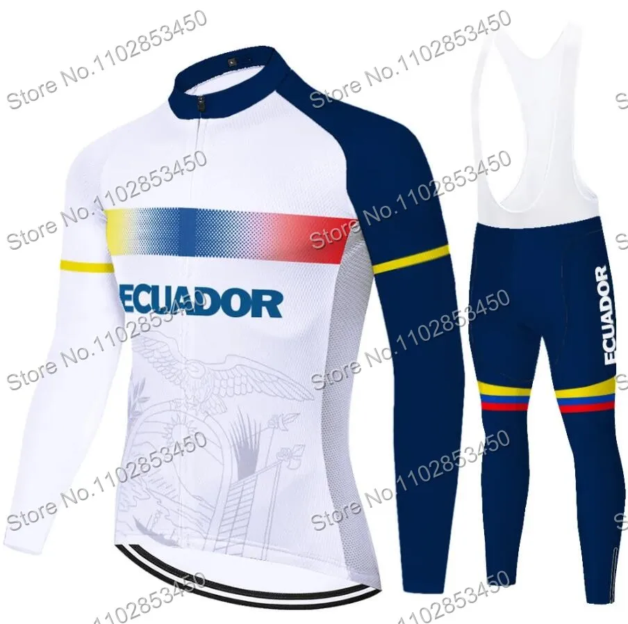 Ecuador Team Pro Cycling Jersey Set Mens Spring Autumn Clothing Suit Long Sleeve MTB Bike Road Pants Bib Ropa Ciclismo