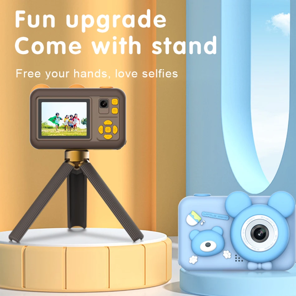 Mini Cute Children's Cartoon Digital Camera Video 2.0-Inch Display 26 Million Piexls HD Dual Camera with Tripod 32G-SD for Kids