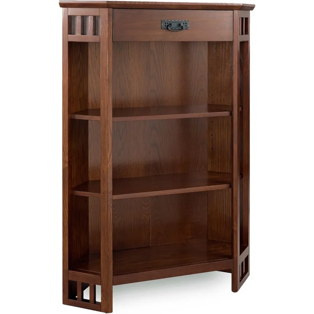 

Mantel Height 3 Shelf Corner Bookcase with Drawer Storage, Brownbronze，12"D x 32"W x 50"H，Living Room