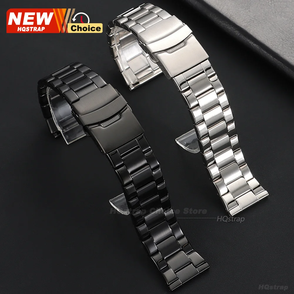 Sleek Stainless Steel Three-Bead Metal Watch Strap