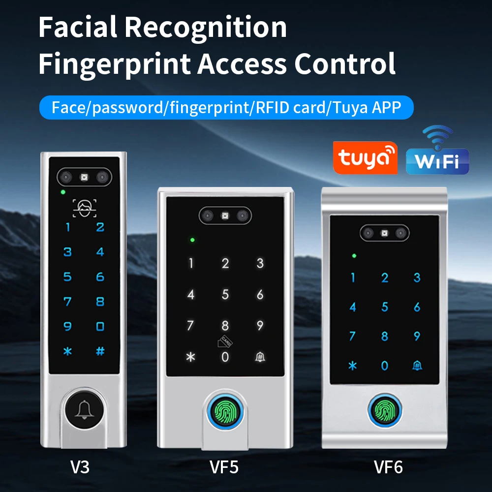 Tuya APP WIFI visage Wiegand 26-34 reconnaissance d'empreintes digitales 125KHZ 13.56MHZ RFID double fréquence Machine de contrôle d'accès lecteur de carte