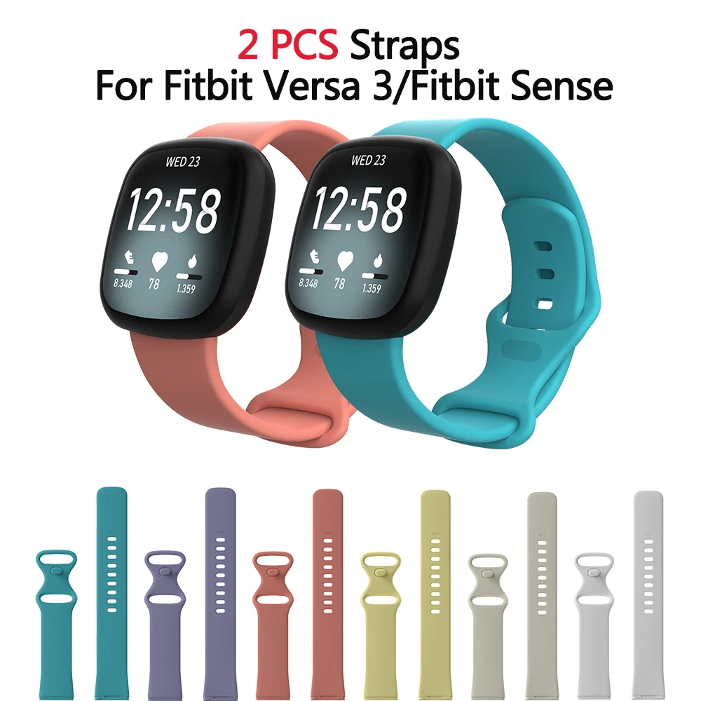 

2 Pack Band For Fitbit Versa 3 Waterproof Sport Strap Replacement For Women Men Wristband For Fitbit Sense Bracelet For Versa3
