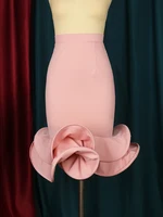 Women Mermaid Skirt High Waist Pink Trumpet Flare Fishtail Sheath Stylish Ruffles Elegant Party Event Elastic Classy Jupes Falad - Image 2