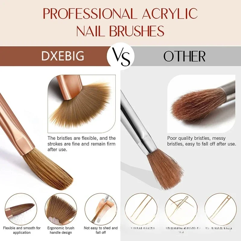 3pcs Kolinsky Acrylic Nail Brush Good Quality Nail Art Mink Brush Wood Handle Gel Builder Manicure Brush Drawing Tools 5