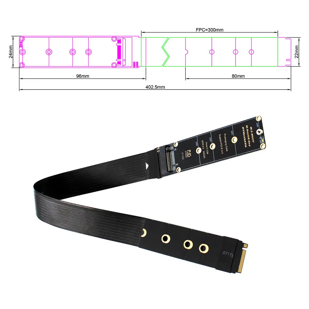 M.2 NVME NGFF M-Key SSD Extension Cable M.2 NVME Extender NGFF M-Key PCIe4.0 SSD Extention Card for M.2 2230 2242 2260 2280 SSD