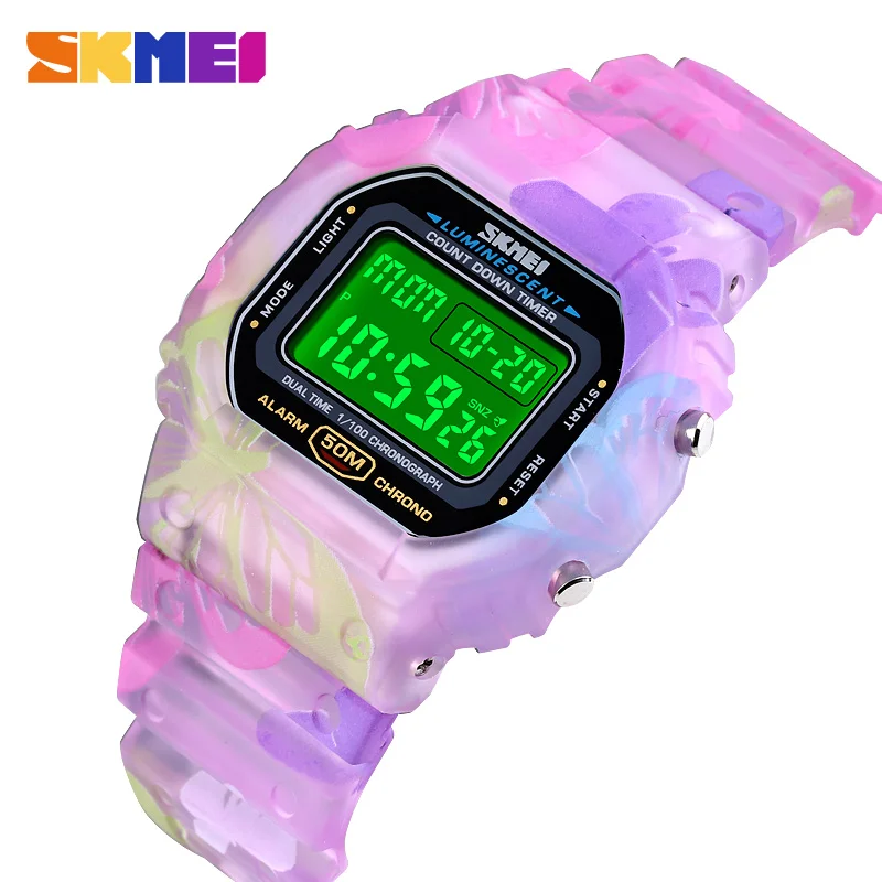 SKMEI Colorful Fashion Ladies Watches PU Transparent Shockproof Teenager Girls Wristwatches Digital Waterproof reloj mujer 1627