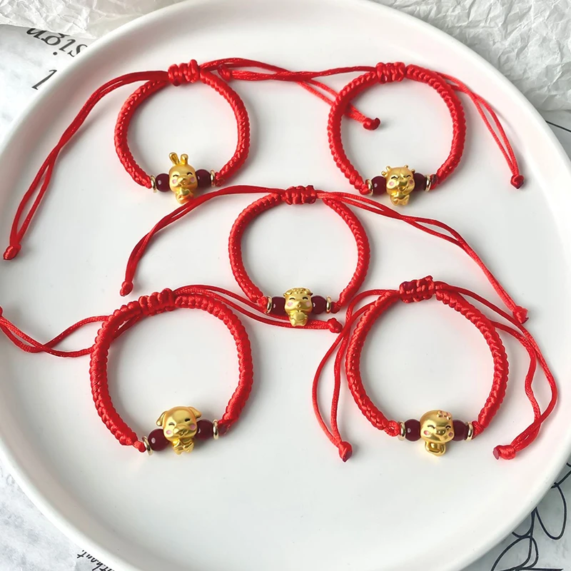 Constellation Zodiac Sign Braided Animal Bracelet Men Women Red Rope Gold Color Beads Bracelet Bangle Gift Jewelry 12