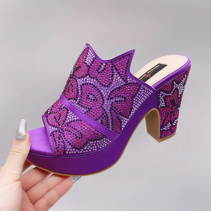 Fashionable Top Italian Designers 2023 Luxury And Elegant Round Toe  Bright Diamond Summer Party Women's Shoes With High Heels