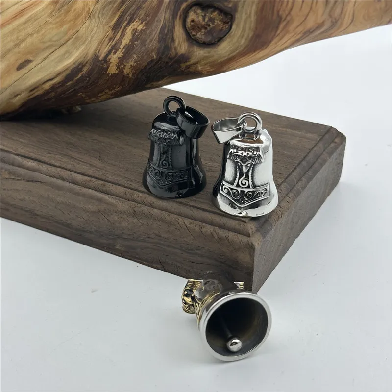 Golden Silver Plated Thor Necklace 316L Stainless Steel Jewelry Punk Biker New Polishing Bell Pendant 4