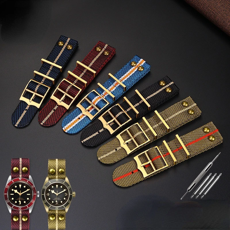 Cinturino In Nylon Di Alta Qualità Per Tudor Hamilton Bronze Flower Little Red Flower Cinturino In Tessuto Seiko Canvas 22Mm Rivet Cinturino Da Polso