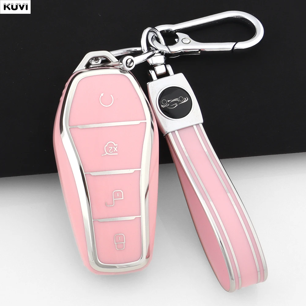 4버튼 패션 TPU 자동차 키 케이스 커버 쉘 BYD Qin Plusdmi Atto 3 Han EV Dolphin 자동차 보호 키체인 액세서리