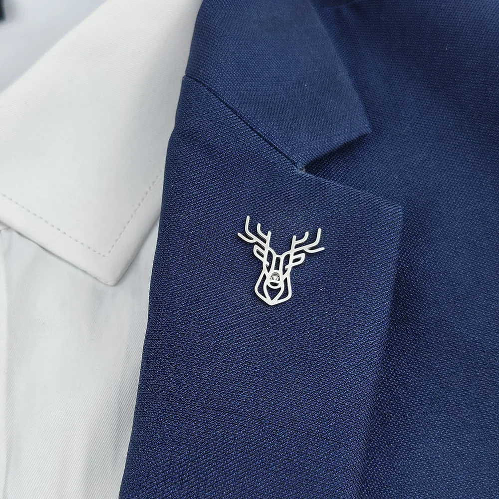 Elegant Deer Head Brooch: Luxury Stainless Steel Animal Lapel Pin