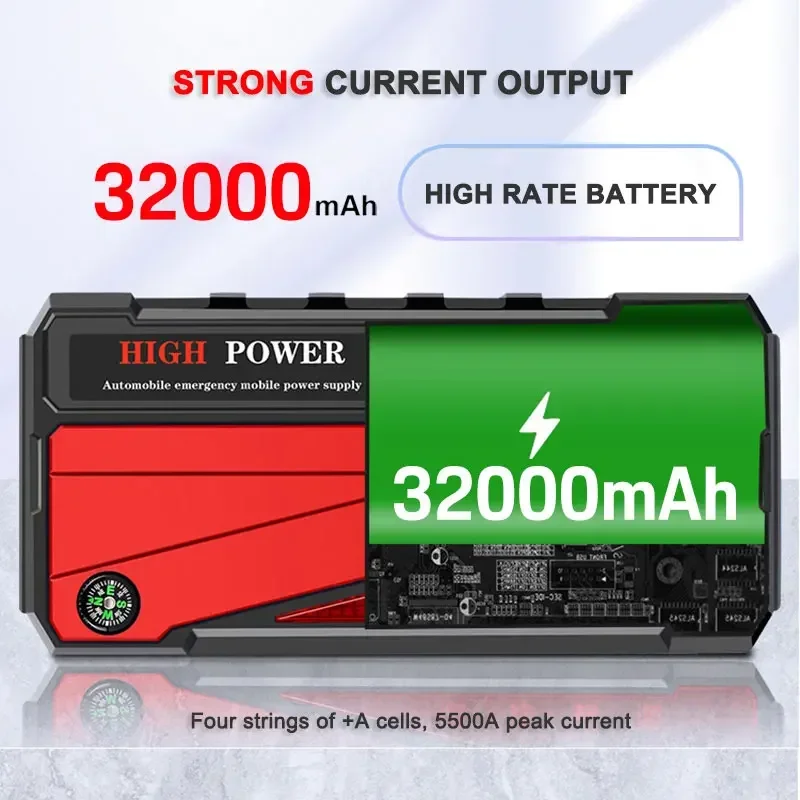 Portable Car Engine Jump Starter 32000mAh Battery Power Supply Outdoor Emergency Start Battery Booster Charger For 12V Vehicle