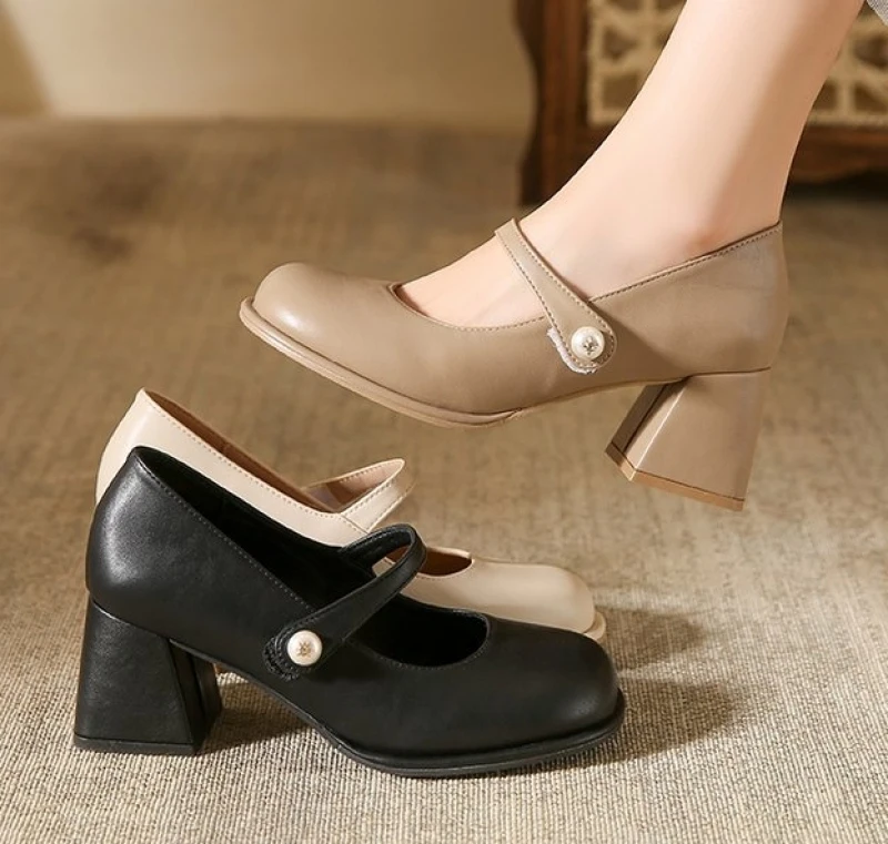 Ladies Shoes on Sale 2024 Closed Toe NEW  Women's High Heels Outdoor Elegant High Heels Square Heel Round Toe Shoes Female New
