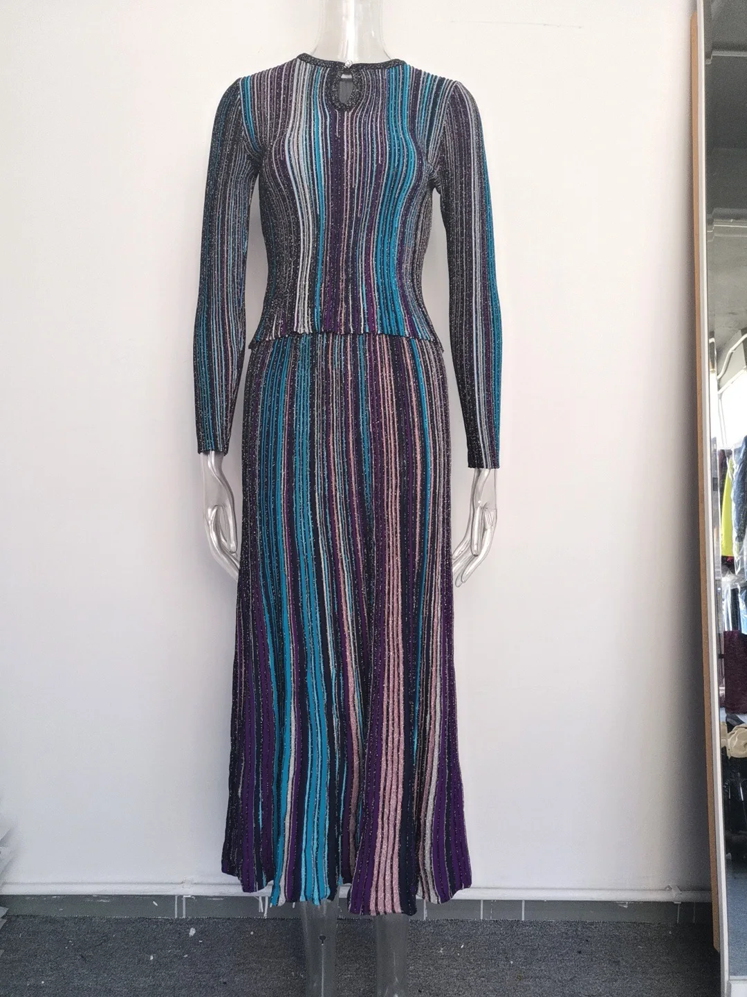 Knitted 2 Piece Set Female Long Sleeve Button Design Multicolour Splicing Pullover Bodycon Skirt Autumn Gentle Chic Suits S69c651728f5844338fe18bc7675c266aV