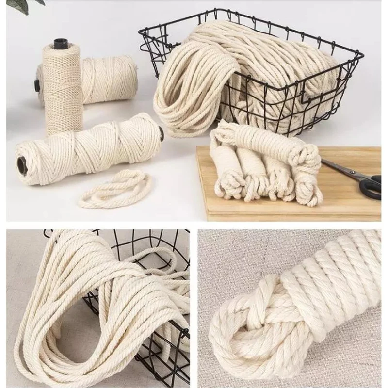 100M Natural Macrame Cotton Cord Macrame Cord Twisted Soft Cotton String for DIY Plant Hanger Craft Making Knitting Rope