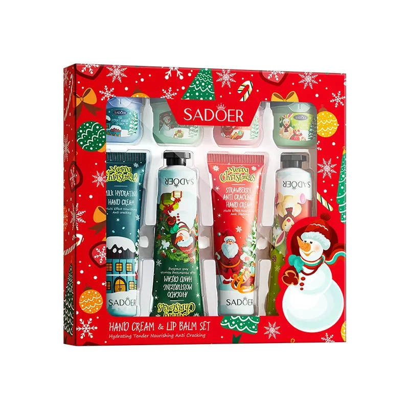 SADOER Gift Box Christmas Fragrance Moisturizing Hand Cream Set Lipstick Souvenir Moisturizing Anti-Drying Girl Holiday Gift