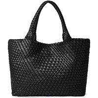 Woven Tote Bag Womens Purse Vegan Leather Shoulder Handbags - Fashion Summer Beach Tote Bags - Large Travel Totes