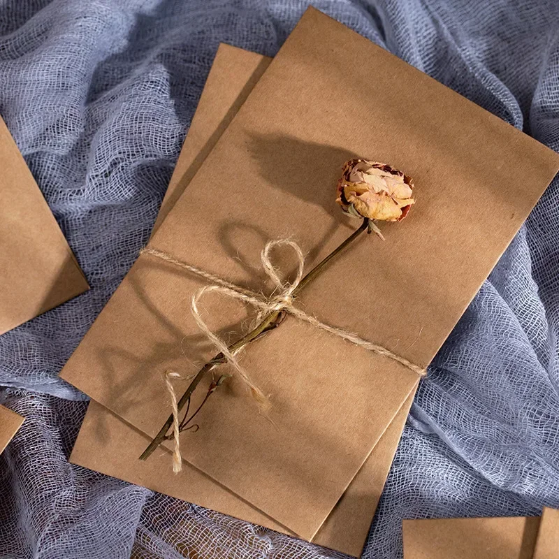 Vintage Kraft Paper Envelopes 5/10pcs with Button String Tie Greeting Cards Postcards Letter Pads Cover Korean Stationery Office Kraft Paper Envelopes